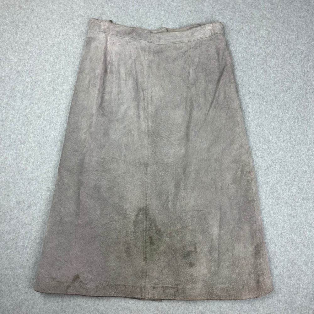 Vintage Genuine Suede Leather Midi Skirt Taupe Grey A-Line‎ Lined 27 Waist